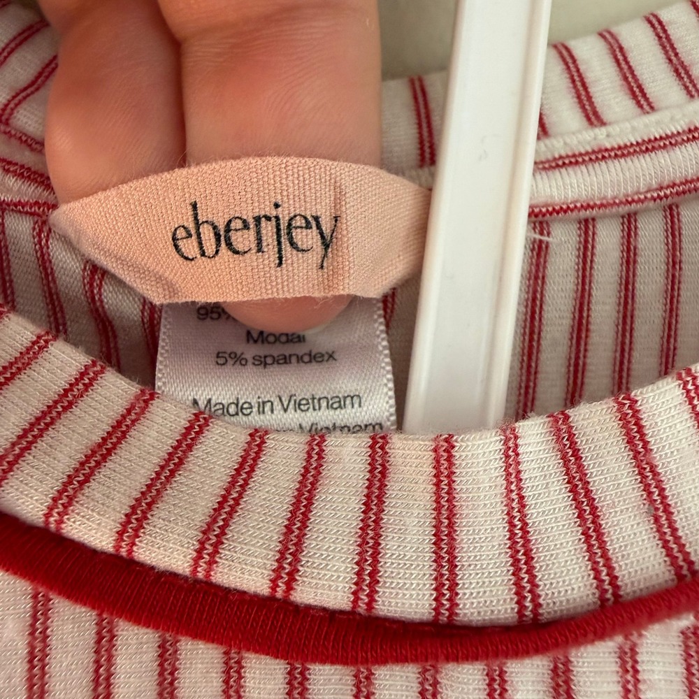 Eberjey Kids Gisele Red White Striped Tencel Modal Pajama Set Size 6 Long Sleeve - Picture 3 of 6